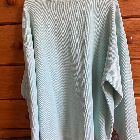 Seaside Mint and Navy Women's Crewneck Corded Sweatshirt - Picture 2 of 7